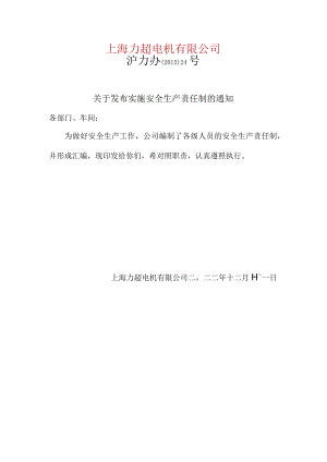 关于发布实施安全生产责任制的通知.docx