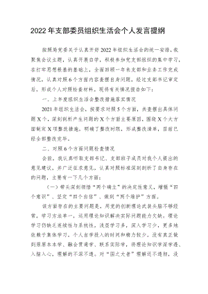 【组织生活会】2022年支部委员组织生活会个人发言提纲.docx