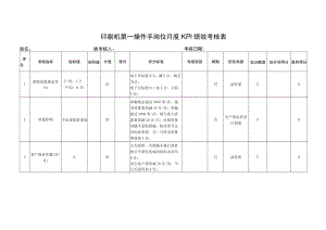 印刷机第一操作手岗位月度KPI绩效考核表.docx