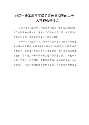 公司一线基层员工学习宣传贯彻党的二十大精神心得体会.docx