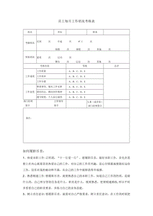 员工每月工作状况考核表样板.docx