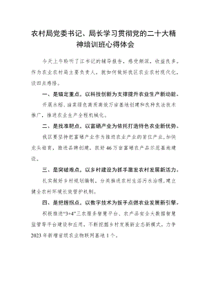 农村局党委书记、局长学习贯彻党的二十大精神培训班心得体会.docx