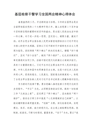 基层检察干警学习全国两会精神心得体会.docx