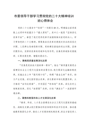 市委领导干部学习贯彻党的二十大精神培训班心得体会三篇样例.docx