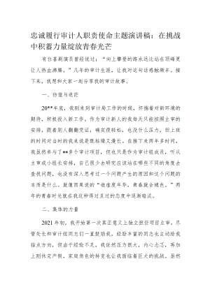 忠诚履行审计人职责使命主题演讲稿.docx