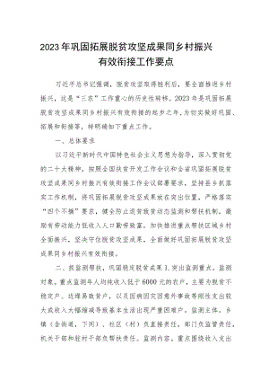 2023年巩固拓展脱贫攻坚成果同乡村振兴有效衔接工作要点.docx