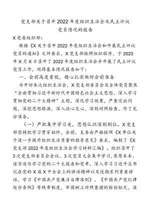 党支部关于召开2022年度组织生活会及民主评议党员情况的报告.docx