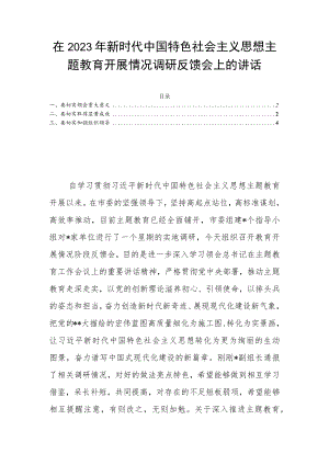 在2023年新时代中国特色社会主义思想主题教育开展情况调研反馈会上的讲话.docx