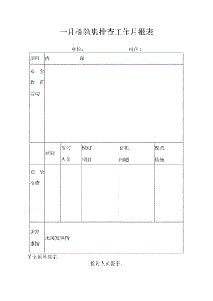 月份隐患排查工作月报表模板.docx