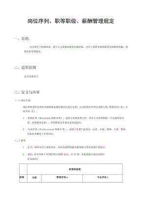 岗位序列、职等职级和薪酬管理规定模板.docx
