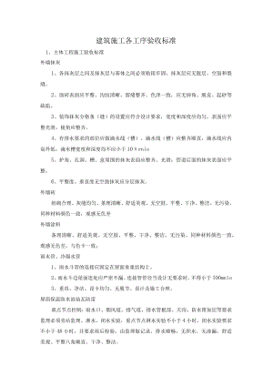 建筑施工各工序验收标准.docx