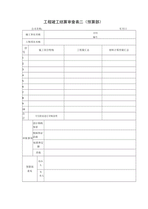 工程竣工结算审查表二（预算部）.docx