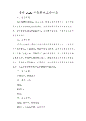 小学2022年防溺水工作计划.docx