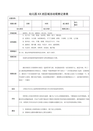 幼儿园XX班区域活动观察记录表.docx