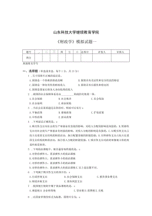 山东科技大学《财政学》模拟试题.docx