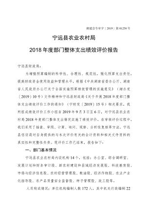 湘建会专审字2019第01258号宁远县农业农村局2018年度部门整体支出绩效评价报告.docx