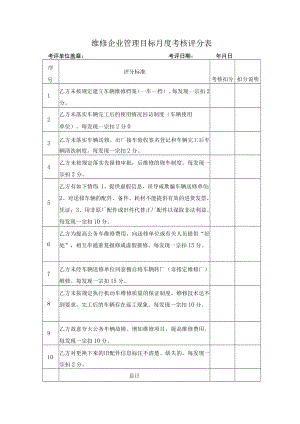 维修企业管理目标月度考核评分表.docx