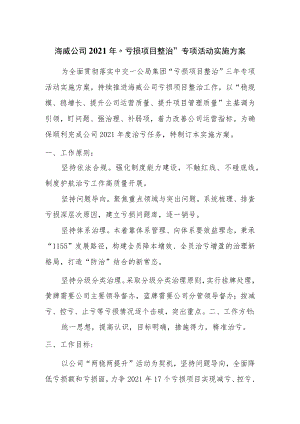 海威公司2021年亏损项目整治专项活动实施方案.docx