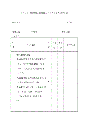水电站工程监理部合同管理员工工作绩效考核评分表.docx