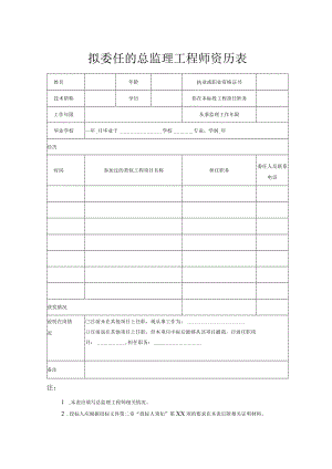 拟委任的总监理工程师资历表.docx