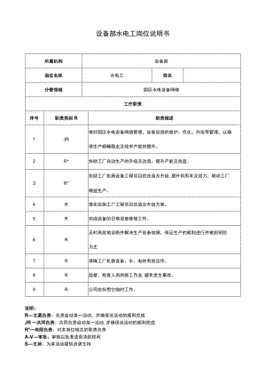 设备部水电工岗位说明书.docx