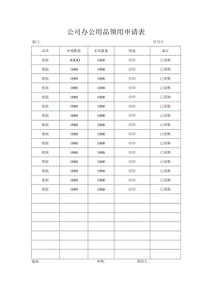 公司办公用品领用申请表.docx