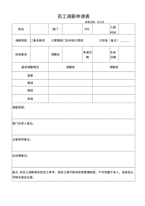企业工厂通用员工调薪申请表.docx