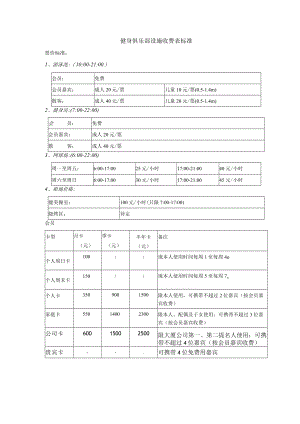 健身俱乐部设施收费表标准.docx