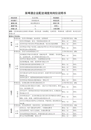 某啤酒企业配送调度岗岗位说明书.docx