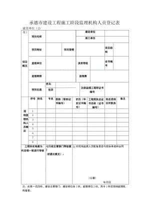 承德市建设工程施工阶段监理机构人员登记表.docx