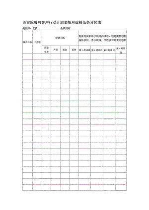 美容院每月客户行动计划表格月业绩任务分化表.docx