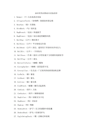 油田所用动物命名设备清单.docx