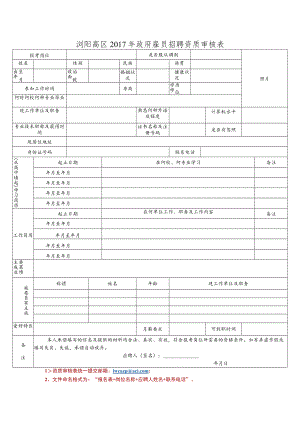 浏阳高区2017年政府雇员招聘资质审核表.docx