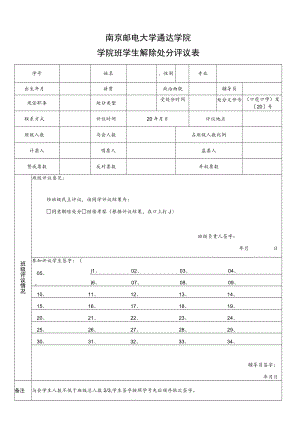 南京邮电大学通达学院学院班学生解除处分评议表.docx