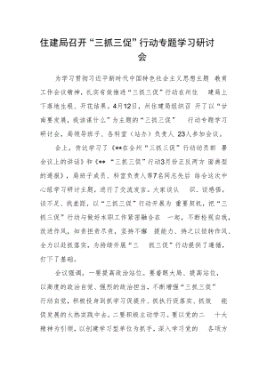 住建局召开“三抓三促”行动专题学习研讨会.docx