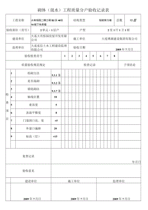 砌体（混水）工程质量分户验收记录表.docx