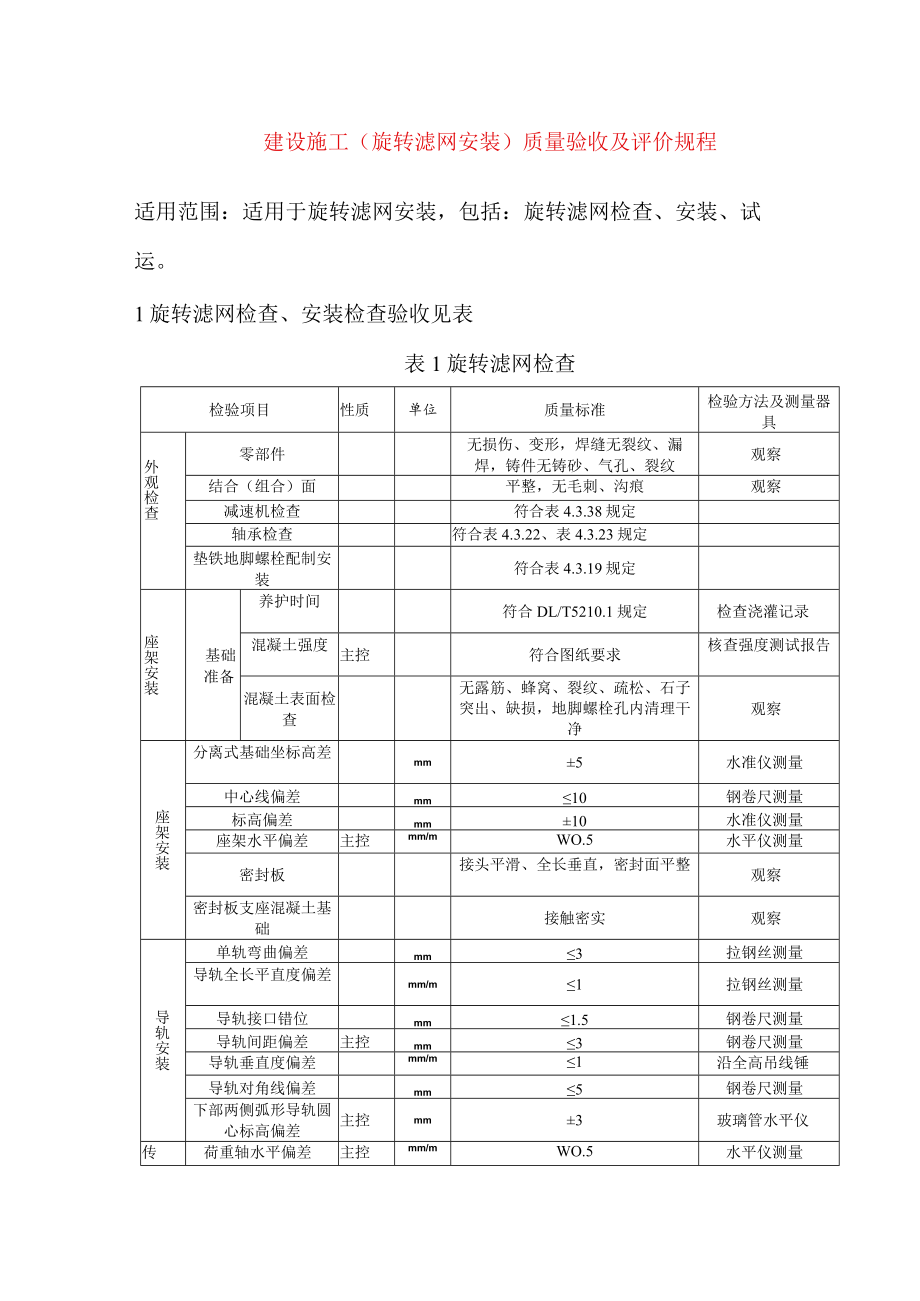 电力建设施工(旋转滤网安装)质量验收及评价规程.docx_第1页
