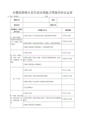 石楼县特困人员生活自理能力等级评估认定表.docx