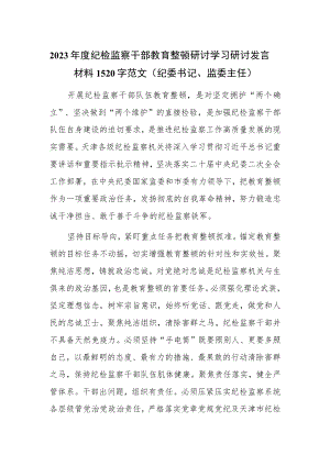 2023年度纪检监察干部教育整顿研讨学习研讨发言材料1520字范文（纪委书记、监委主任）.docx
