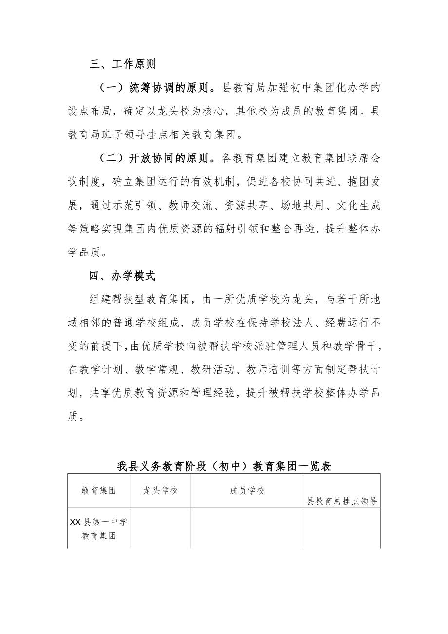 XX县义务教育阶段学校(初中)集团化办学实施方案.docx_第2页