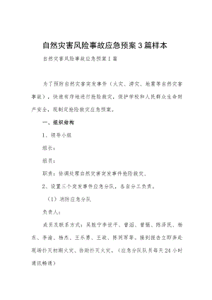 自然灾害风险事故应急预案3篇样本.docx