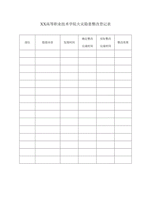 XX高等职业技术学院火灾隐患整改登记表.docx