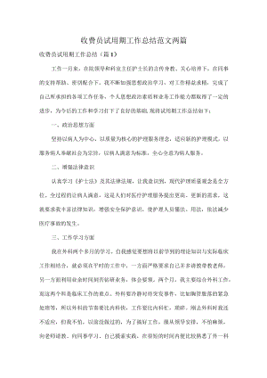 收费员试用期工作总结范文两篇.docx