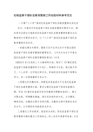 2023纪检监察干部队伍教育整顿工作经验材料参考范文.docx