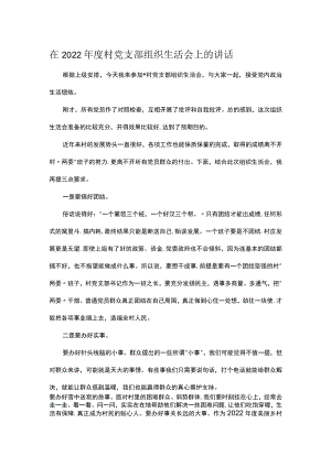 在2022年度村党支部组织生活会上的讲话.docx