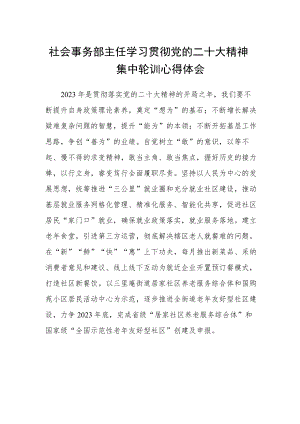 社会事务部主任学习贯彻党的二十大精神集中轮训心得体会.docx