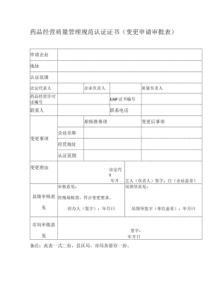 药品经营质量管理规范认证证书（变更申请审批表）.docx