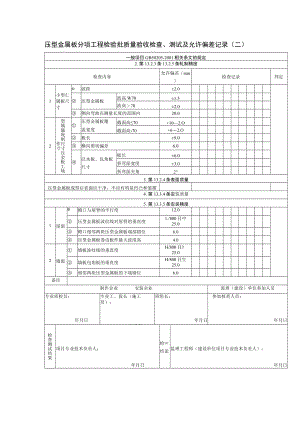 压型金属板分项工程检验批质量验收检查、测试及允许偏差记录（二）.docx