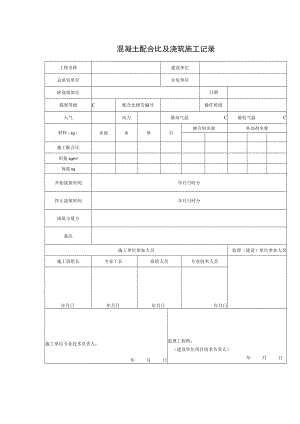 混凝土配合比及浇筑施工记录.docx