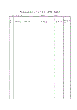 社区卫生服务中心个性化护理登记表.docx